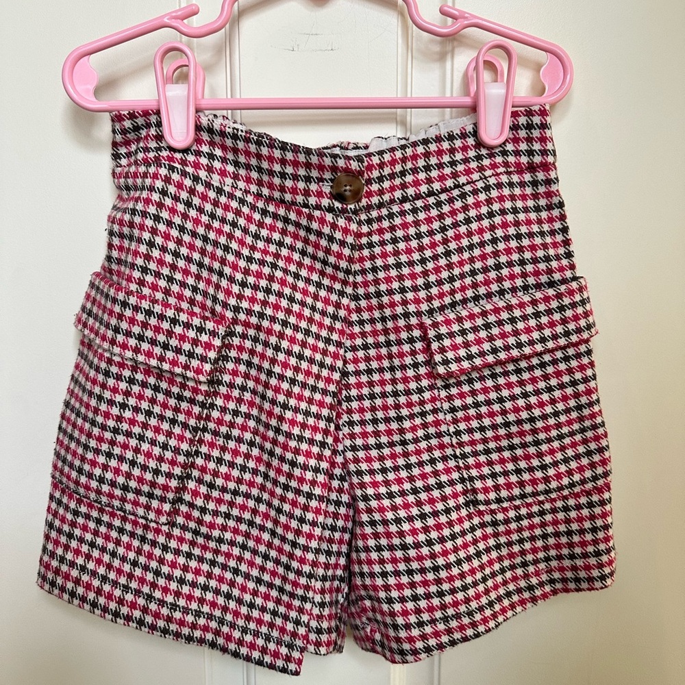Mayoral Kids Skirt Skort Size 7 Plaid Houndstooth Red White Brown